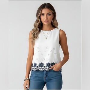 Embroidered Sleeveless Short Top Blouse
